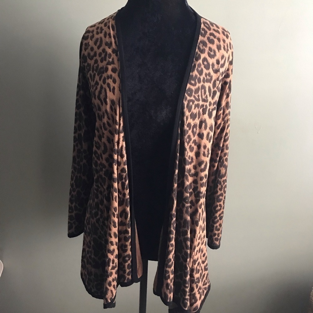 Outlander Open Drape Front Cheetah Print Cardigan… - image 2
